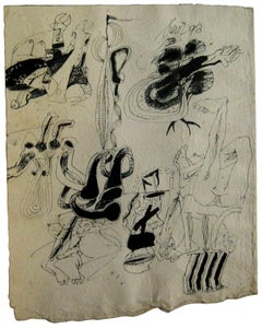 Dessins, encre sur papier épais, noir et blanc, de l'artiste indien moderne « En stock »