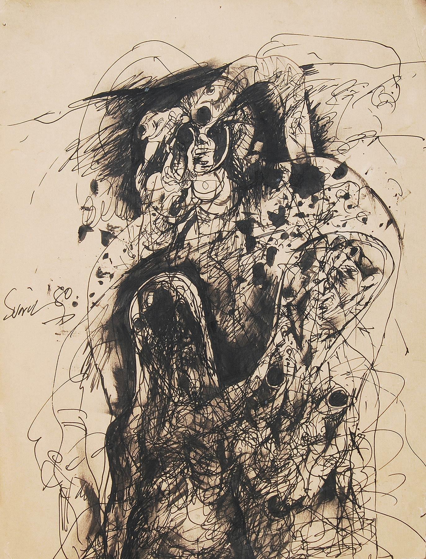 Dibujos, Apuntes, Pluma y Tinta sobre Papel, Negro, Blanco por Artista Indio "In Stock"