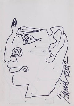 Durga, Third eye, Ink on Paper, Black, White by Sunil Das "In Stock"