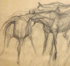 Early Horses, Charcoal on Paper by Indian Artist Sunil Das "In Stock"