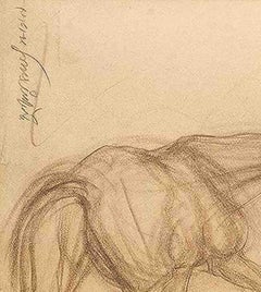 Conte sur papier « Early Horses I » de l'artiste PadmaShree Sunil Das « En stock »