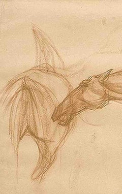 Cavalli primitivi II, Disegno, Conte su carta, Marrone di Artista Indiano Moderno "In magazzino"