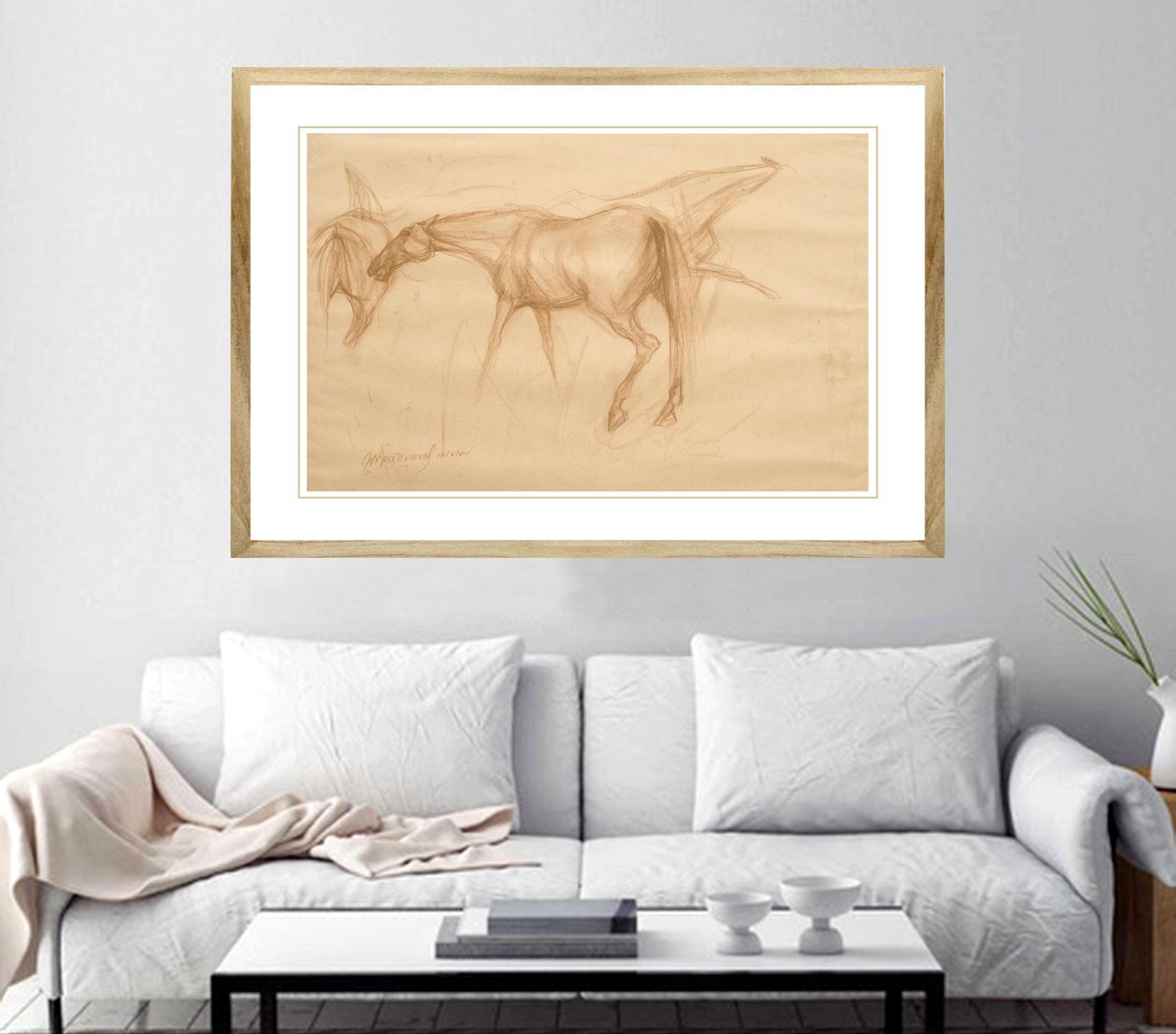 Sunil Das - Early Horses II - 21 x 32 inches (unframed size)
Conte on Paper
Inclusive of shipment in ready to hang form.

Sunil Das was one of India's most important postmodernist painters and rose to prominence through his drawings of horses. He