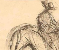 Frühe Pferde IX, Tierzeichnung, Holzkohle auf Papier, Schwarz von Sunil Das""Auf Lager""