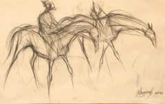 Early Horses IX, Animal Drawing, Charcoal on Paper, Black by Sunil Das"In Stock"