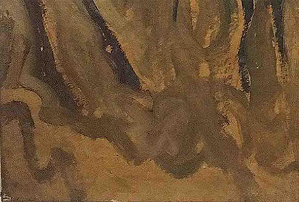 Cavalli primitivi, Olio su tavola, Marrone, Verde, Nero dell'artista Padma Shree 