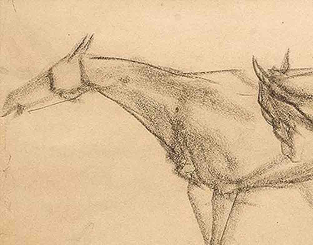 Early Horses VII, Drawing, Charcoal on Paper, Black by Indian Artist 