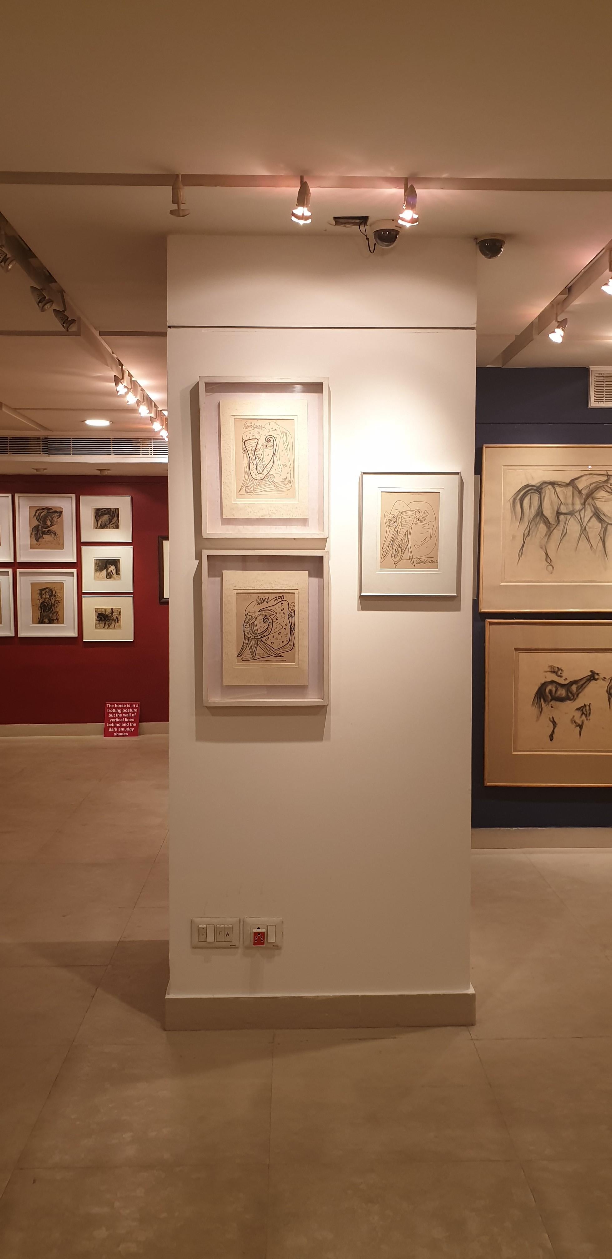 Early Horses VIII, Charcoal on Paper, Drawing, Black by Sunil Das 