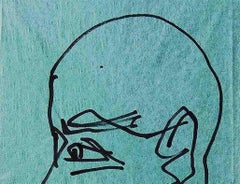 Cara, Pluma y Tinta sobre Papel, Verde y Negro por el Artista PadmaShree Sunil Das "In Stoc