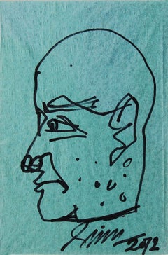 Face, Pen & Ink on Paper, Green and Black by PadmaShree Artist Sunil Das "In Stoc