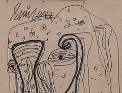 Ganesha, Hindu God, Pen Drawing, Brown by Sunil Das "In Stock"