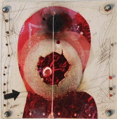 Retro Head, Acrylic Foil Burn, Metal Screens, Wire on Board, Red, Black "In Stock"