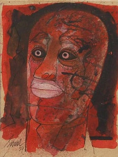 Head II, Head series of 80's and 90's, Mixed Media, Red, Black, Pink"In Stock"