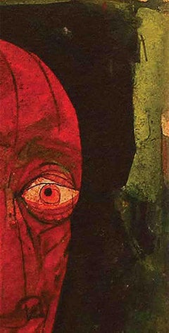 Head III, Mixed Media on Board, Red, Green, Brown by Indian Artist "In Stock"
