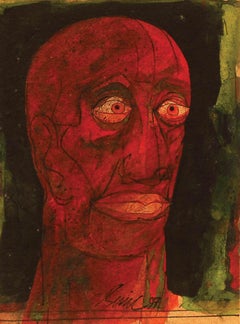Head III, Mixed Media on Board, Red, Green, Brown by Indian Artist "In Stock"