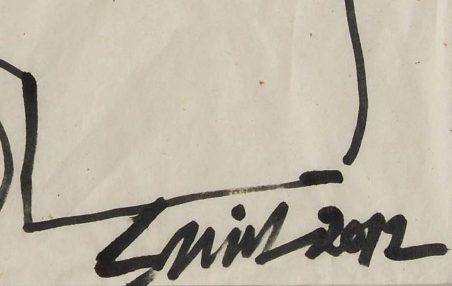 Testa, Inchiostro su carta Conte, Nero, Grigio dell'artista indiano Sunil Das 