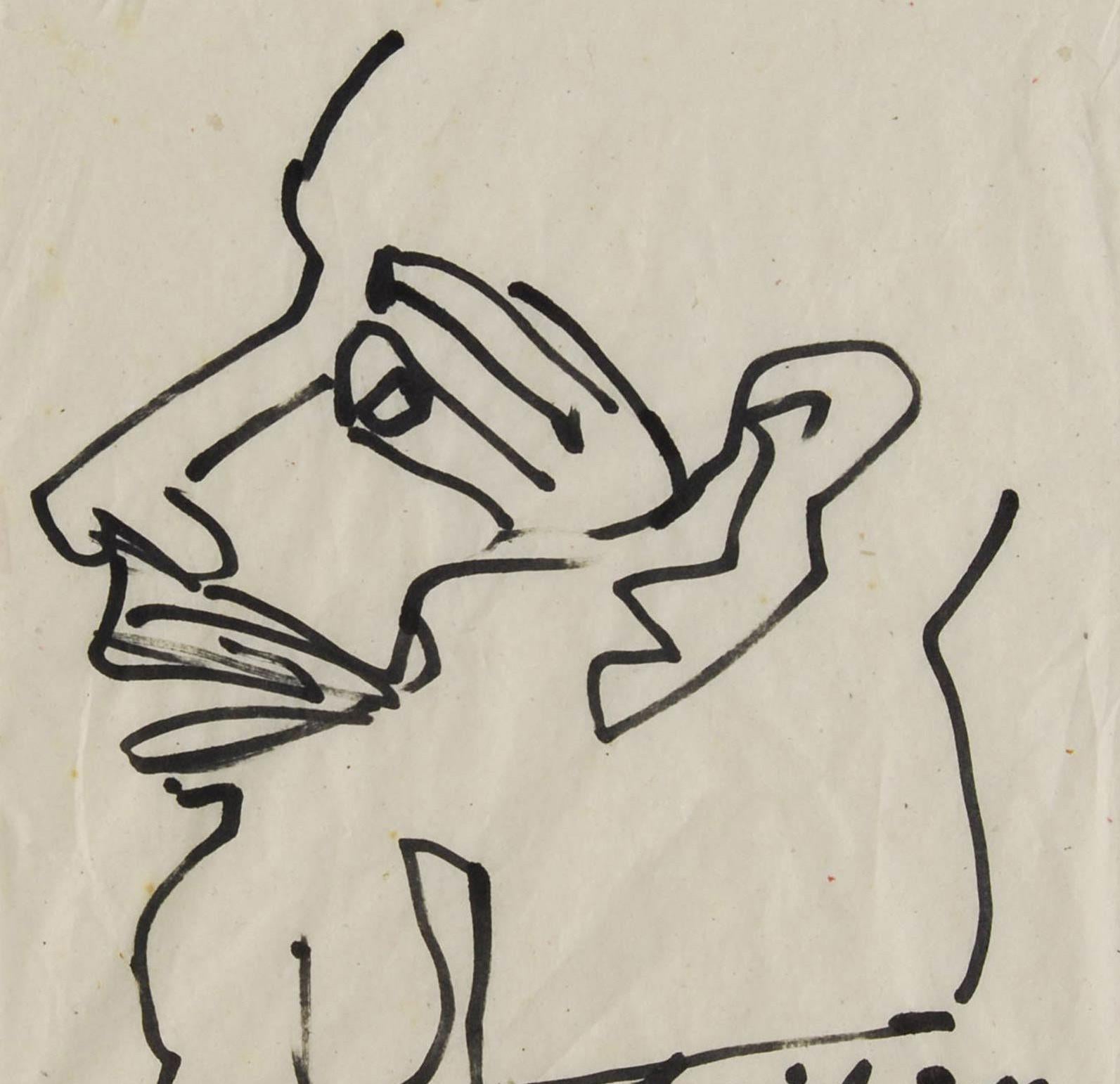 Testa, Inchiostro su carta Conte, Nero, Grigio dell'artista indiano Sunil Das 
