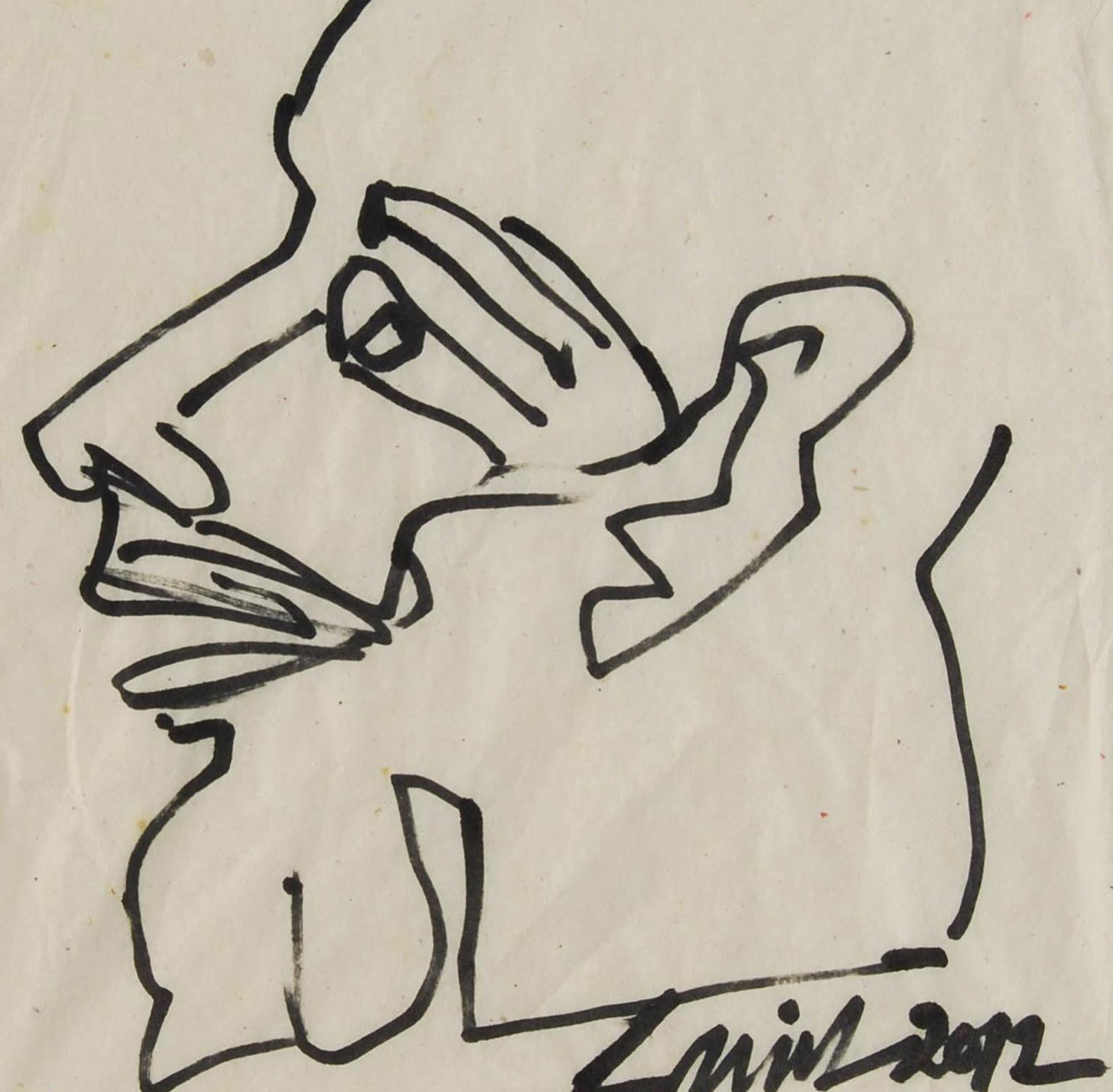 Testa, Inchiostro su carta Conte, Nero, Grigio dell'artista indiano Sunil Das 