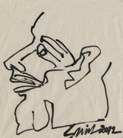 Head, Ink on Conte Paper, Black, Grey by Indian Artist Sunil Das "In Stock"