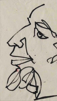 Testa, Inchiostro su carta, nero, grigio dell'artista Padma Shree Sunil Das "In magazzino