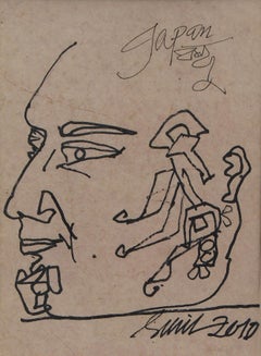 Head, Japan Bandhu, Ink on Paper, Black, Brown by Indian Artist "In Stock"