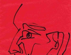 Head, Pen & Ink on Coloured Paper, Red, Black by Indian Artist "In Stock"