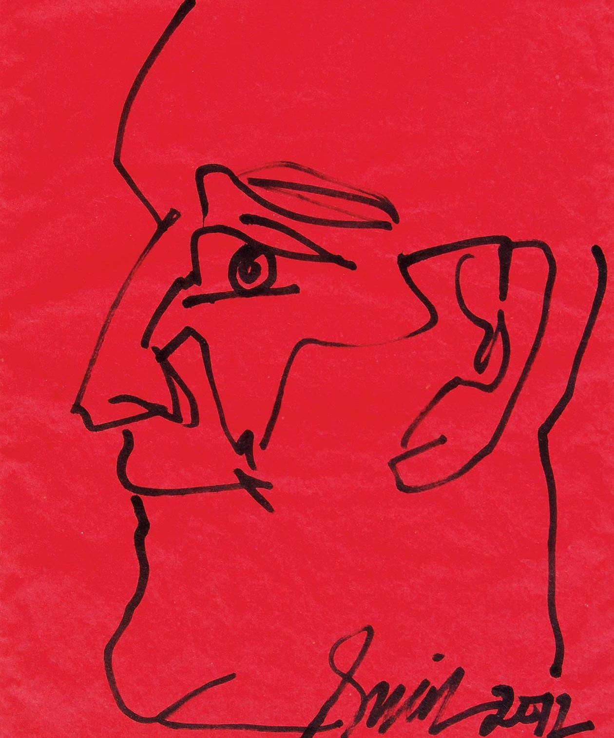 Testa, Penna e Inchiostro su carta colorata, Rosso, Nero di Artista Indiano 