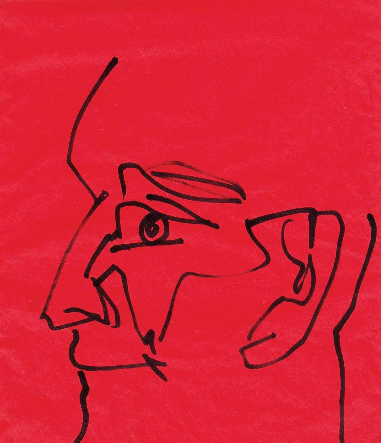 Head, Pen & Ink on Coloured Paper, Red, Black by Indian Artist 