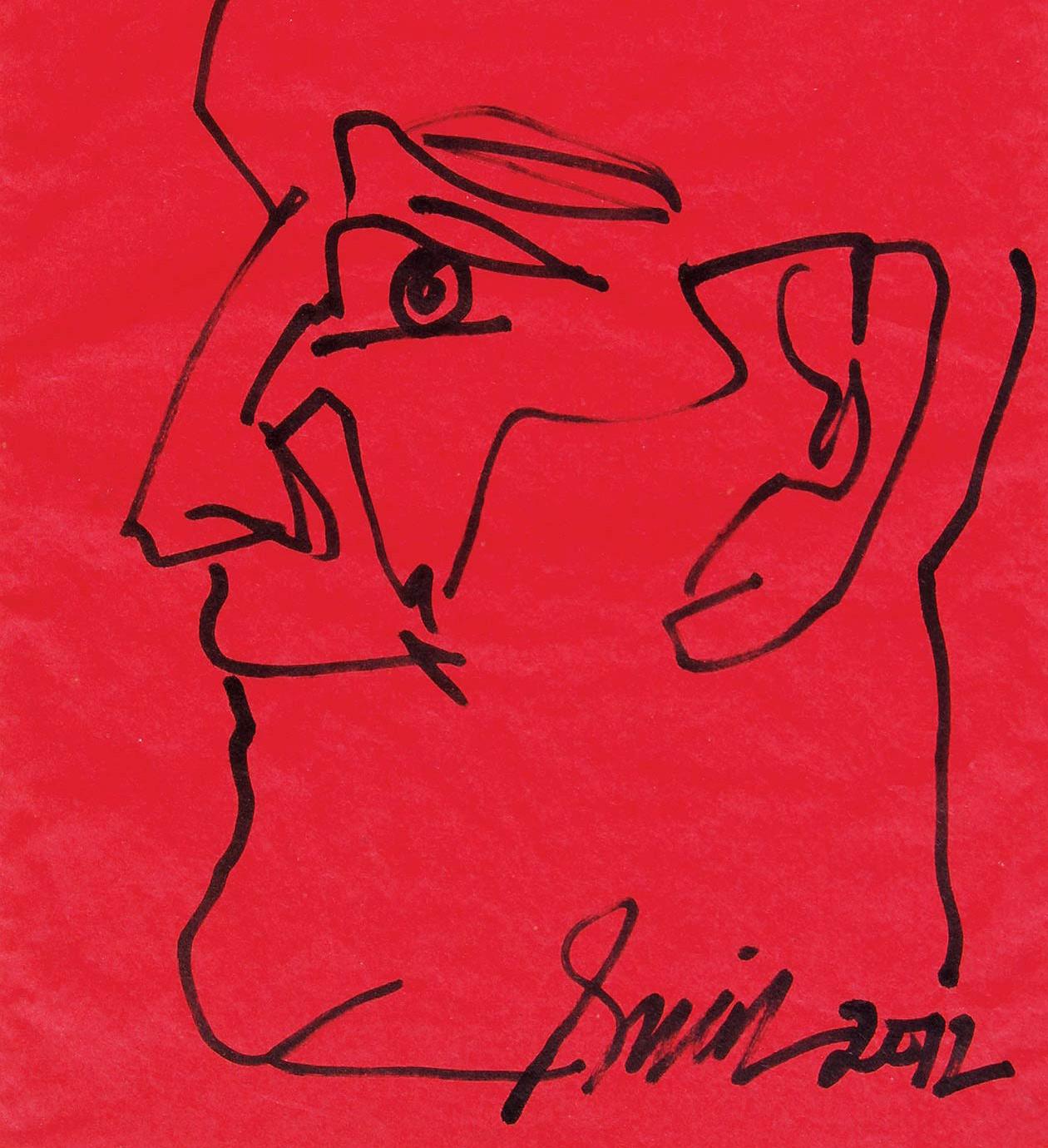 Head, Pen & Ink on Coloured Paper, Red, Black by Indian Artist 