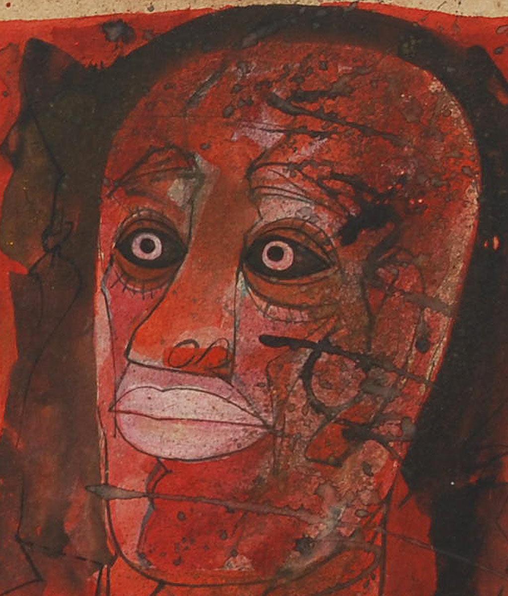 Testa II, Serie di teste degli anni '80 e '90, Tecnica mista, Rosso, Nero, Rosa 