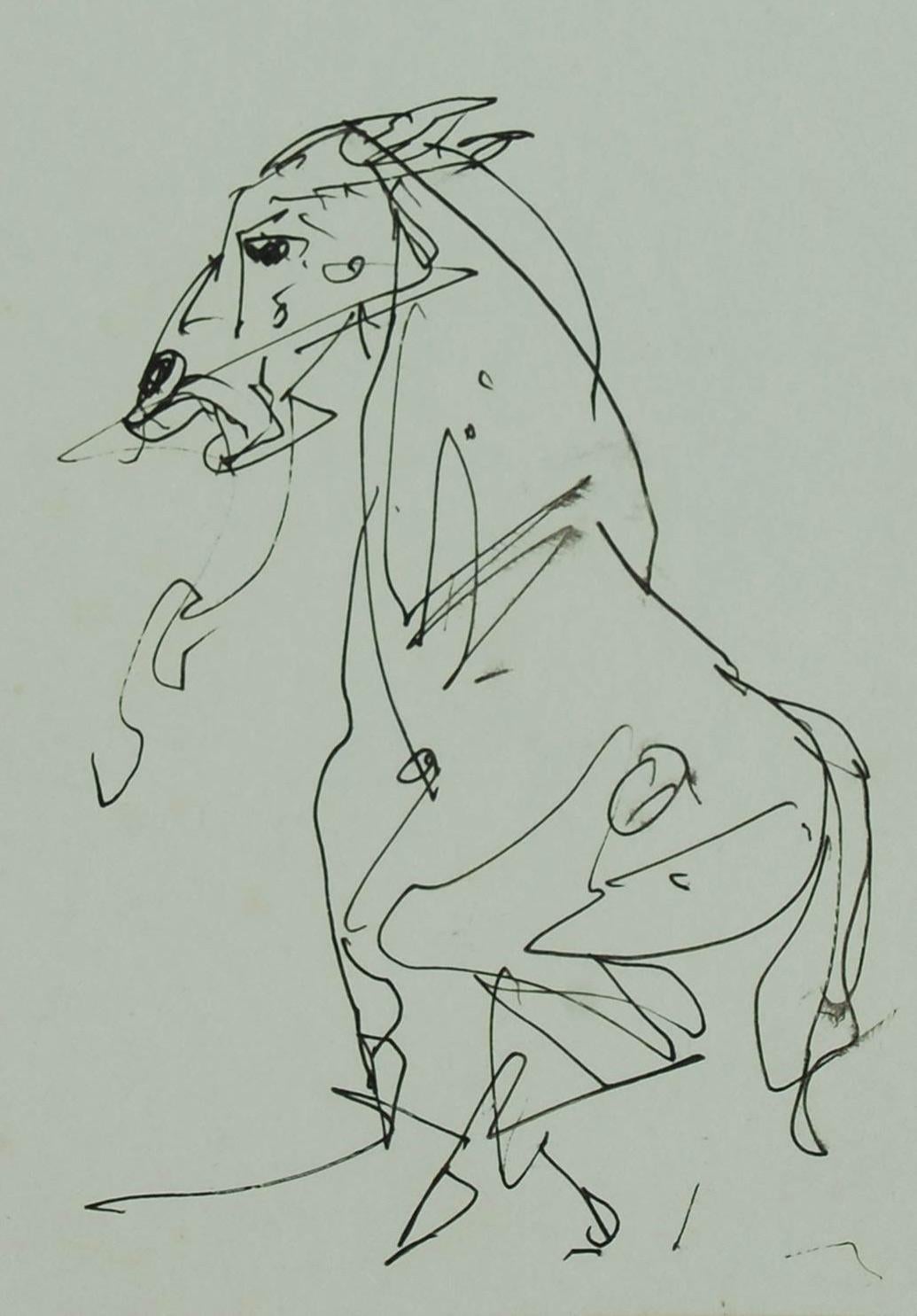 Horse, Drawing, Ink on Paper, Black, Grey by Indian Artist Sunil Das 