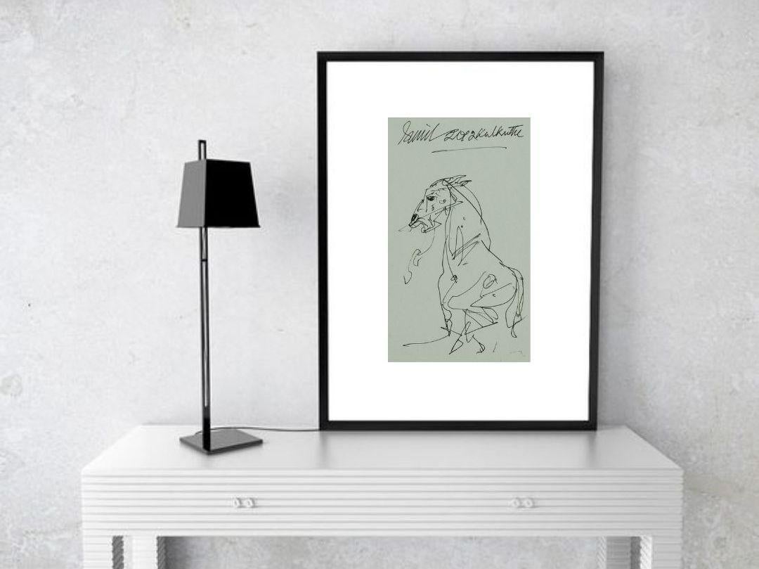 Horse, Drawing, Ink on Paper, Black, Grey by Indian Artist Sunil Das 