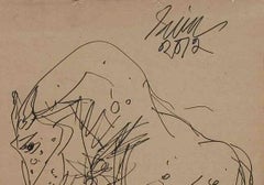 Horse, Drawing, Ink on Paper, Brown, Black by Modern Indian Artist "In Stock"