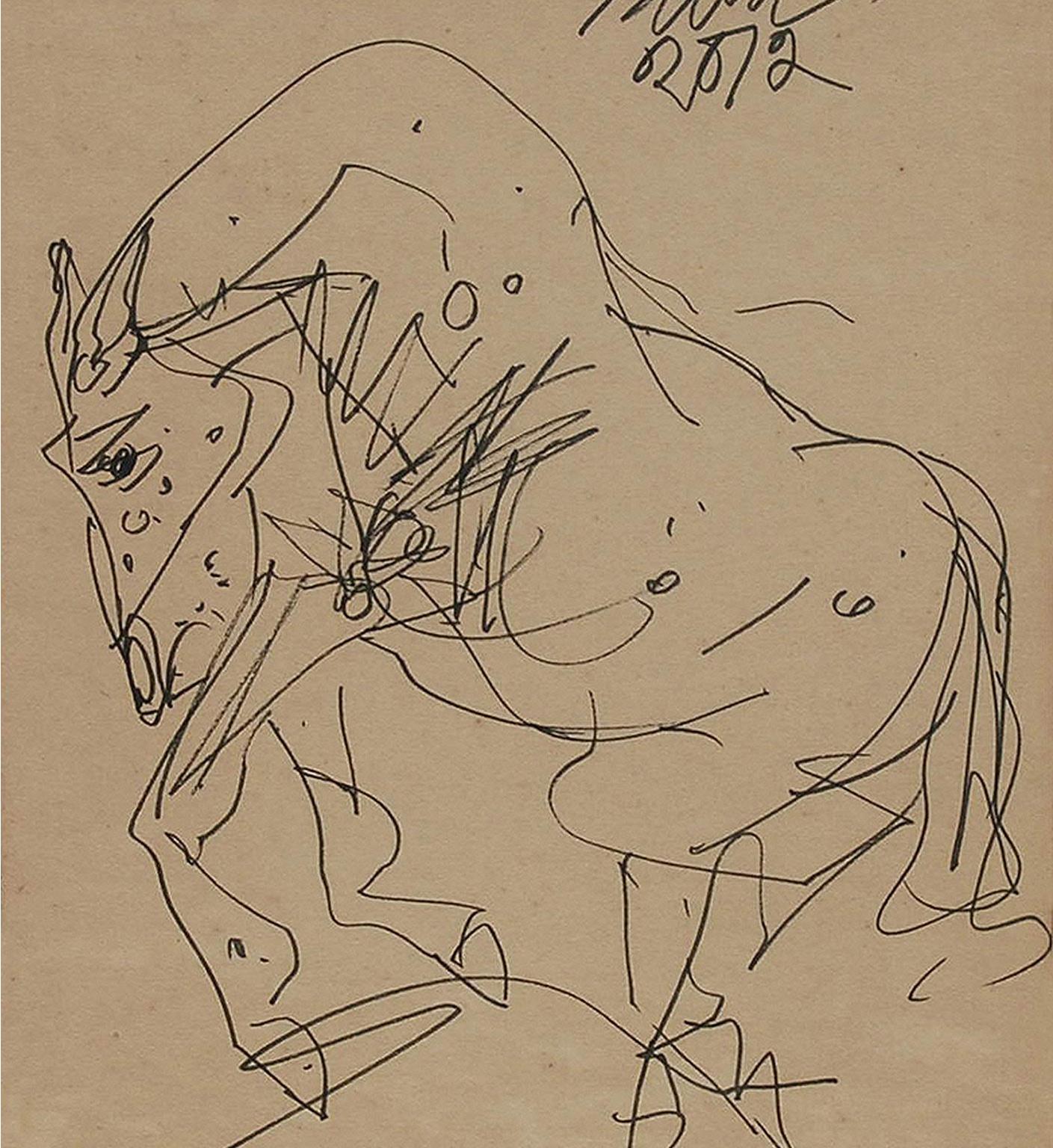 Sunil Das - Horse - 9.5 x 7 inches (unframed size)
Ink on Paper
Inclusive of shipment in ready to hang form.

Sunil Das was one of India's most important postmodernist painters and rose to prominence through his drawings of horses. He captured their