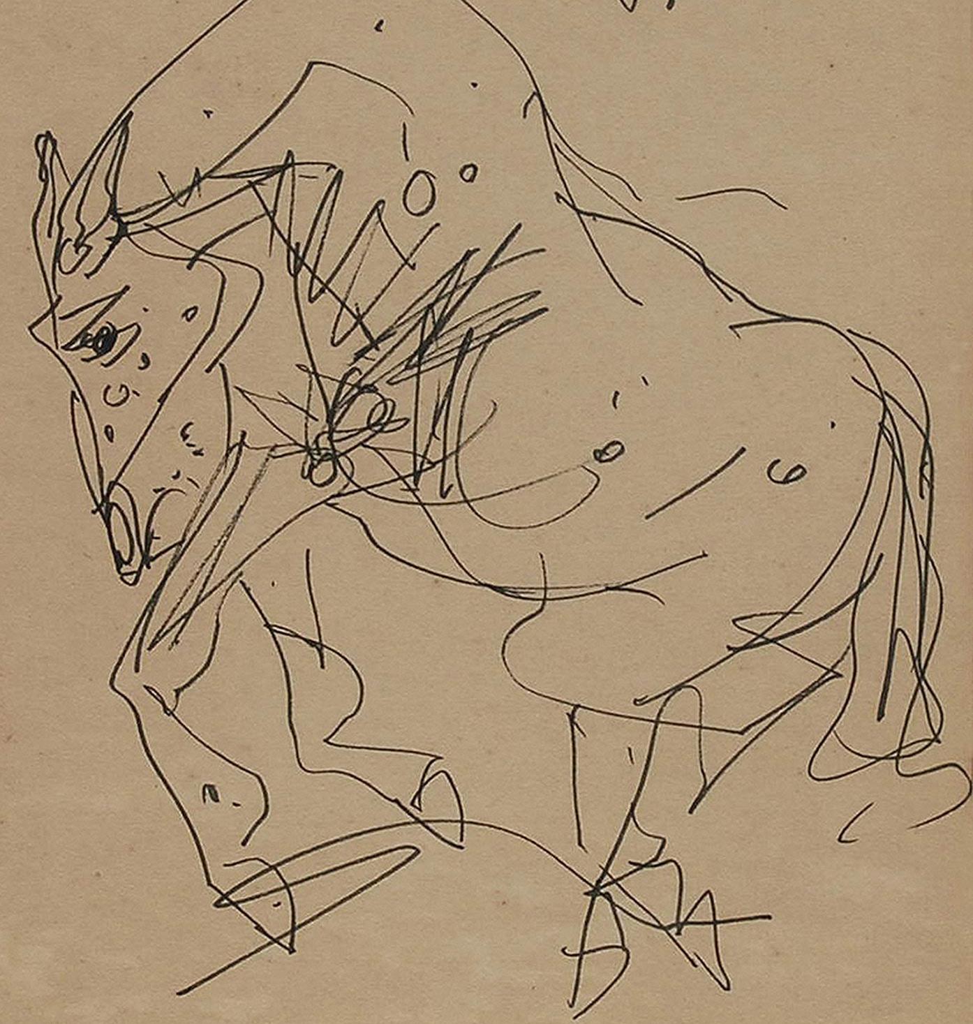 Horse, Drawing, Ink on Paper, Brown, Black by Modern Indian Artist 