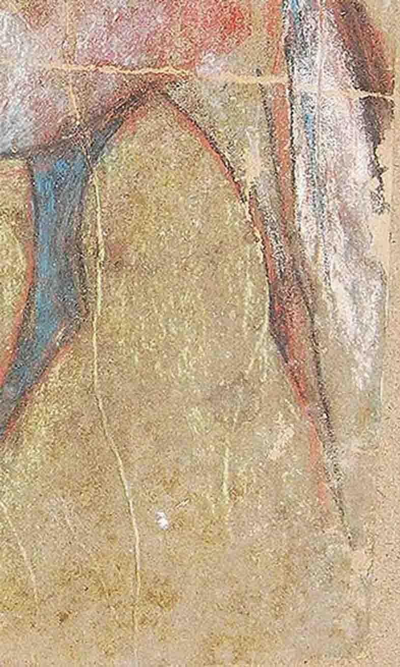 Horse I, Pastell auf Sandpapier, Braun, Rot, Grün, Blau von Indian Artist „Auf Lager““ (Beige), Animal Painting, von Sunil Das