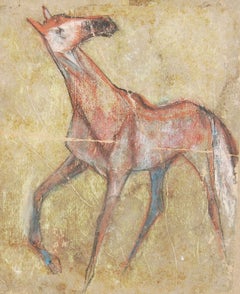 Horse I, Pastell auf Sandpapier, Braun, Rot, Grün, Blau von Indian Artist „Auf Lager““