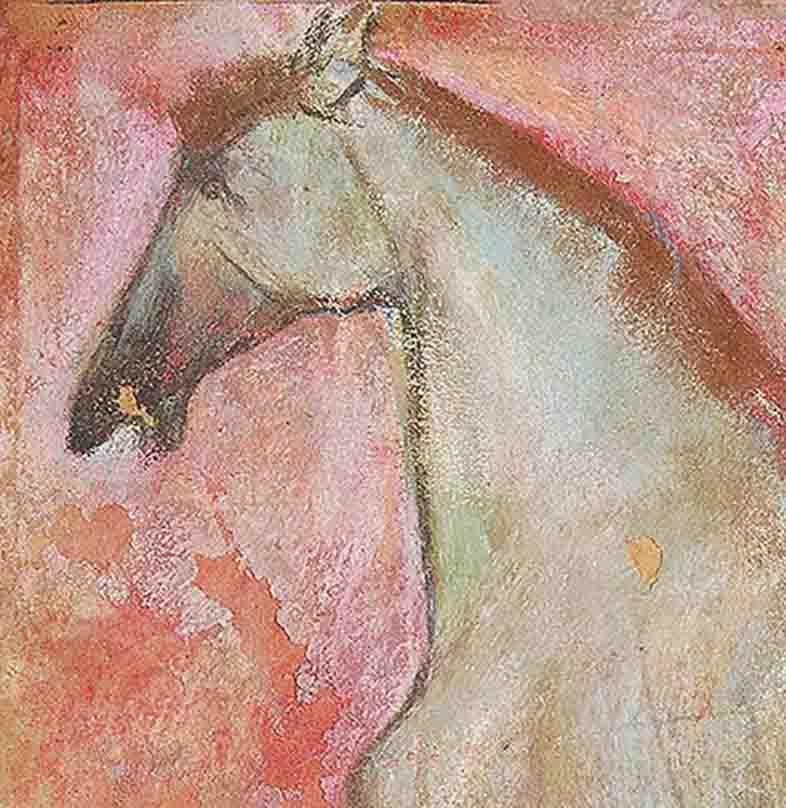 Horse II, Pastell auf Sandpapier, Rot, Rosa, Braun, Blau von Sunil Das „“Auf Lager“ im Angebot 1