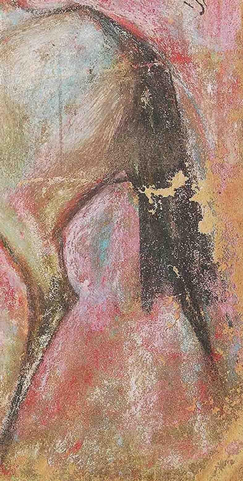 Horse II, Pastell auf Sandpapier, Rot, Rosa, Braun, Blau von Sunil Das „“Auf Lager“ im Angebot 3