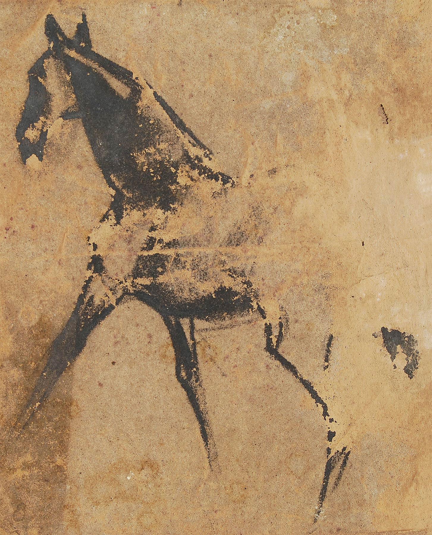 Horse III, Pastell auf Sandpapier, Schwarz von PadmaShree Künstler Sunil Das „In Stock“