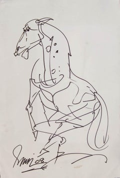 Horse, Ink on Paper Black and White by Indian Modern Artist Sunil Das "In Stock"