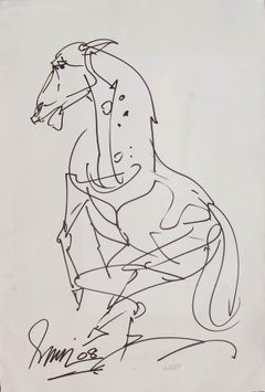 Horse, Ink on Paper Black and White by Indian Modern Artist Sunil Das "In Stock"