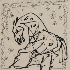 Horse, Ink on Paper, Black, Grey by Padma Shree Artist Sunil Das "In Stock"