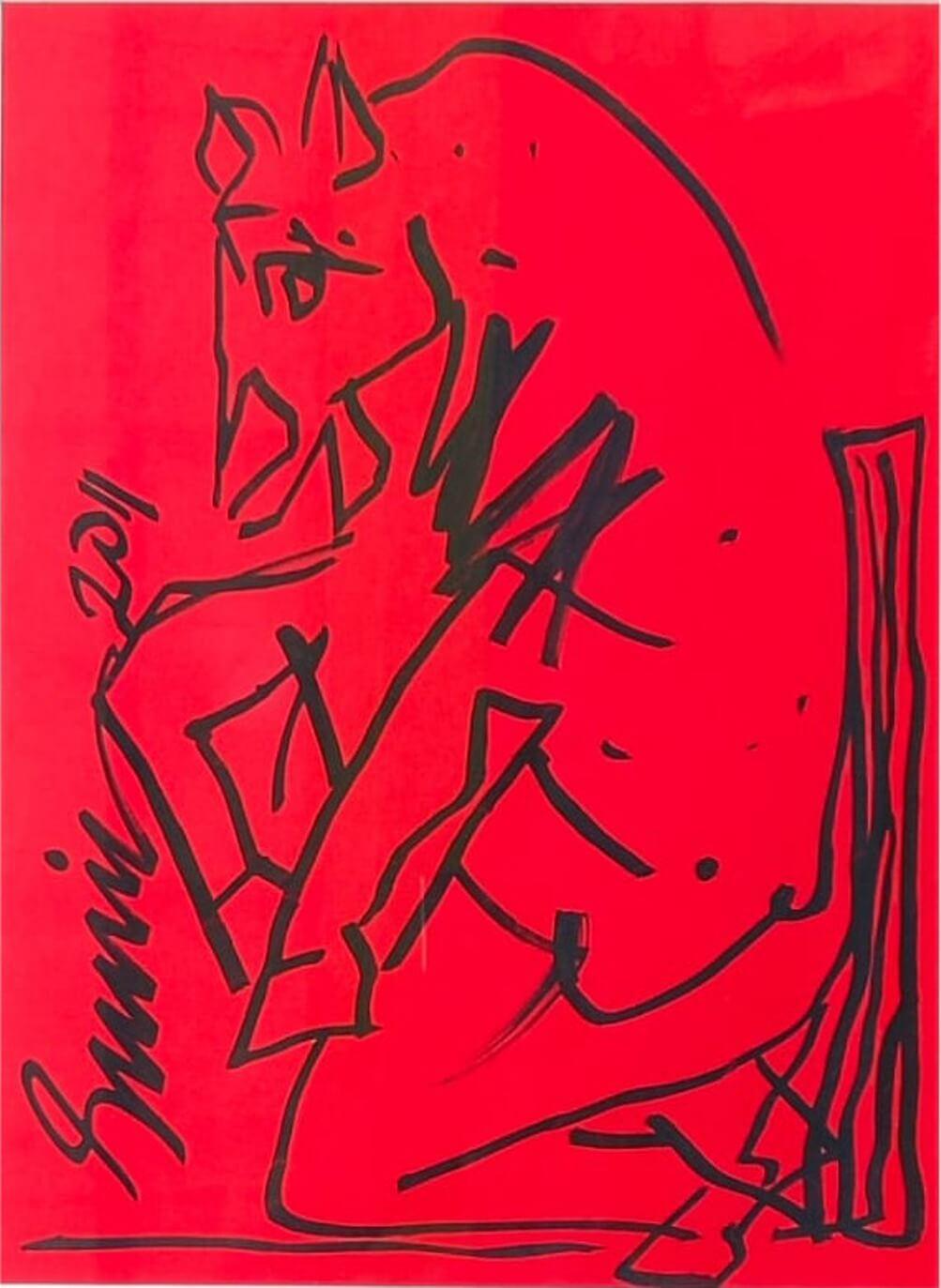 Cavallo, Inchiostro su carta dell'artista indiano moderno Sunil Das "In stock"