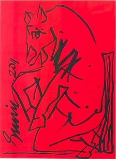 Caballo, Tinta sobre papel del artista moderno indio Sunil Das "En Stock"