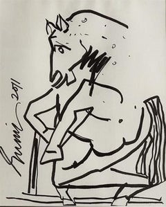 Horse, Ink on Paper by Indian Modern Artist Sunil Das "In Stock"