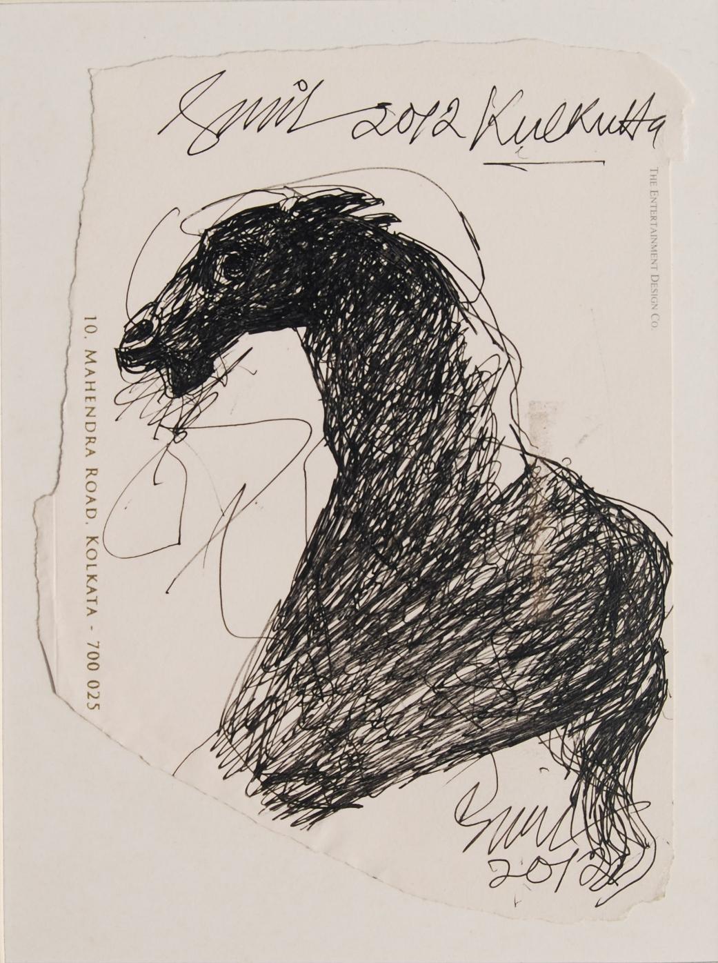 Horse, Ink on Paper by Indian Modern Artist Sunil Das "In Stock"