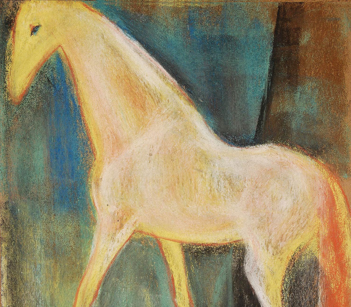 Sunil Das - Pferd - 11 x 9 Zoll (ungerahmtes Format)
Pastell auf Sandpapier
Inklusive Versand in hängefertiger Form.

Sunil Das war einer der wichtigsten postmodernen Maler Indiens und wurde durch seine Pferdezeichnungen bekannt. Er hat ihr