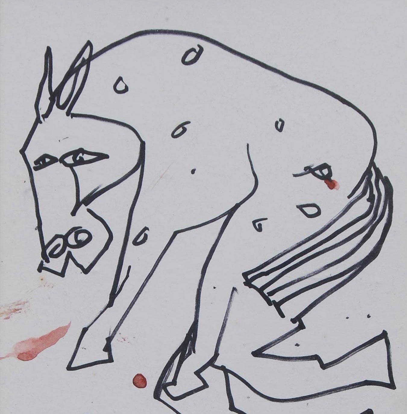 Cavallo, Penna e inchiostro su carta, Bianco e Nero di un artista indiano moderno 