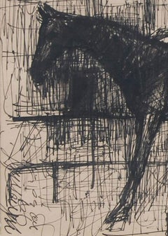 Horse rider, Ink on paper, Black by Indian Artist Sunil Das "In Stock"